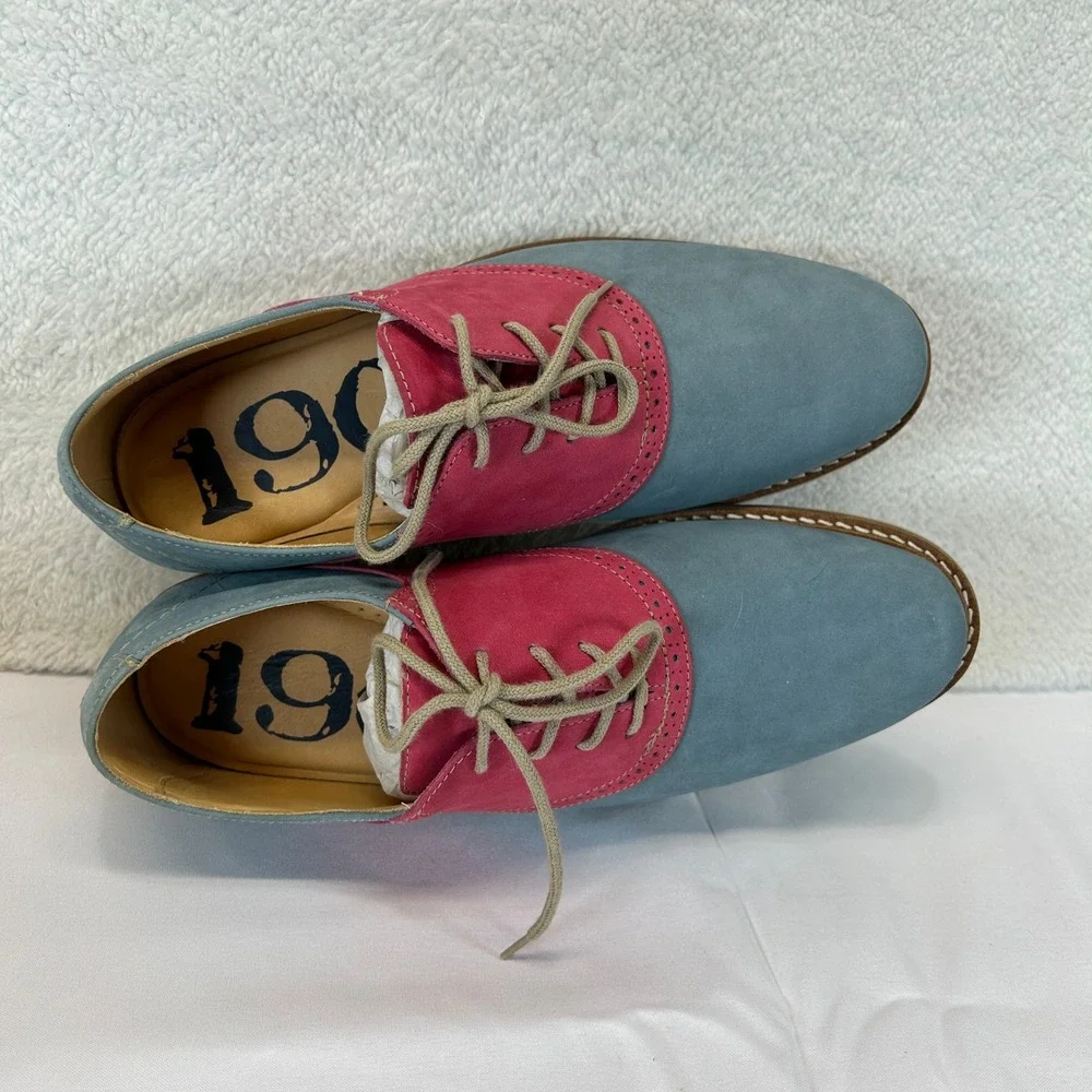 1901 Mens Blue Pink Leather Suede Saddle Oxford Brogue Shoes M23109 Size 9.5M